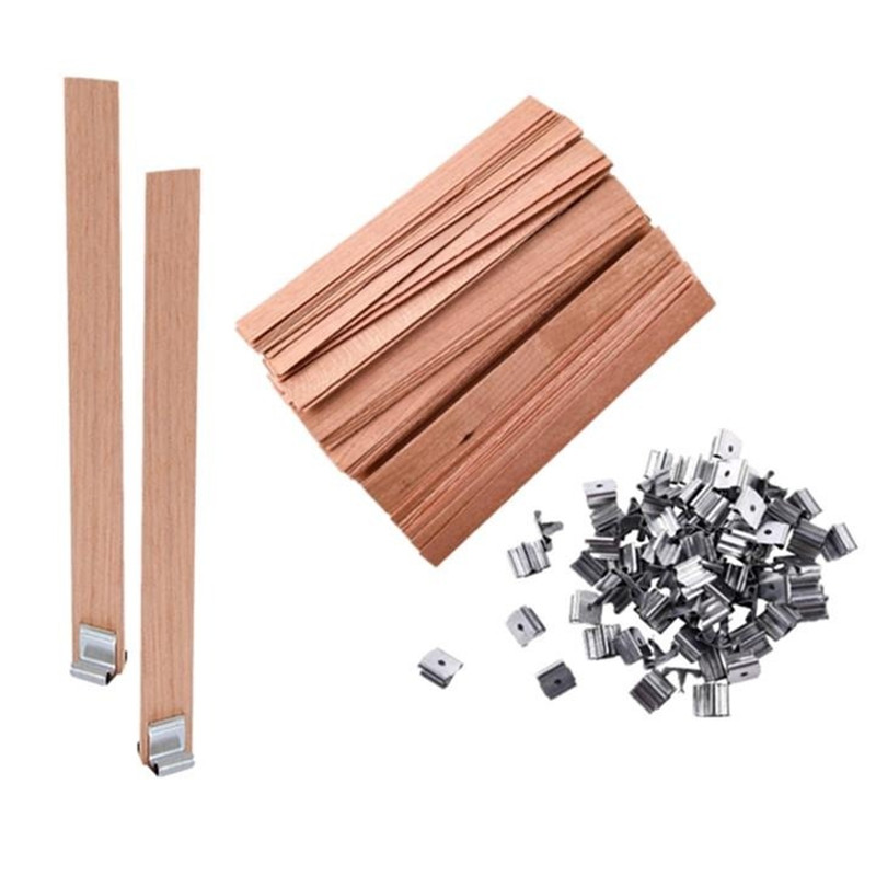 Wood Wick Crackle - 40-delige houten kaarslontset met clipbasis Rookloze